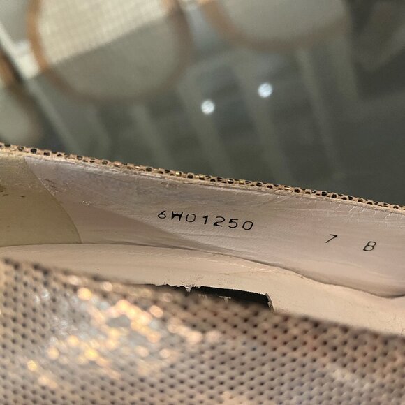 Stuart Weitzman Gold Marymid Snake Metallic Block Heel Square sz 7B Retail $350 - Picture 7 of 9